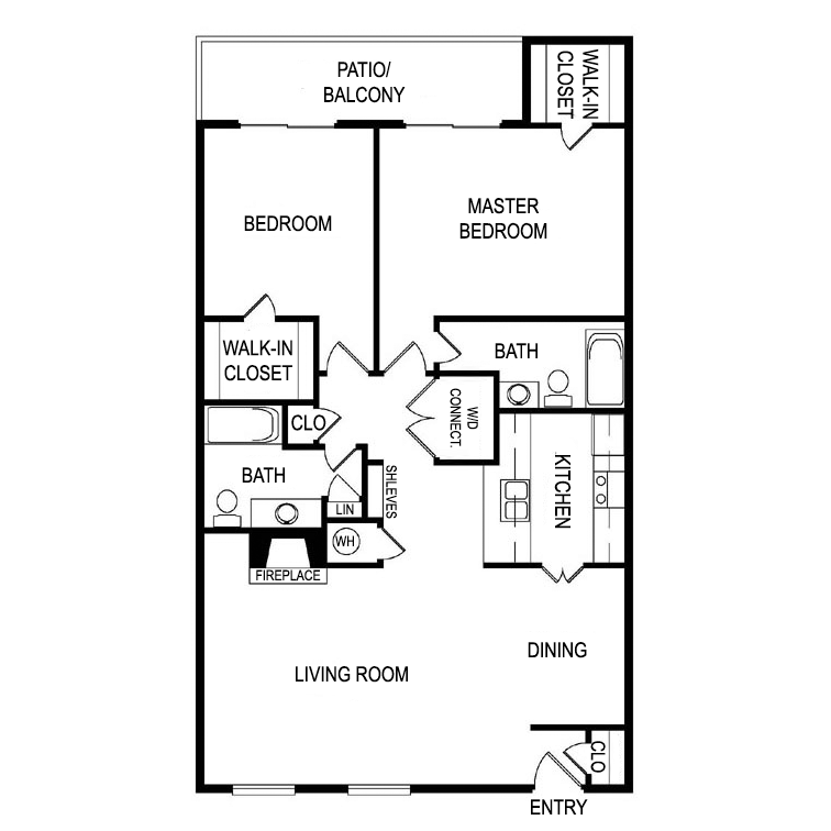 Floor plan for 2 beds, 2 baths, 1220 sqft