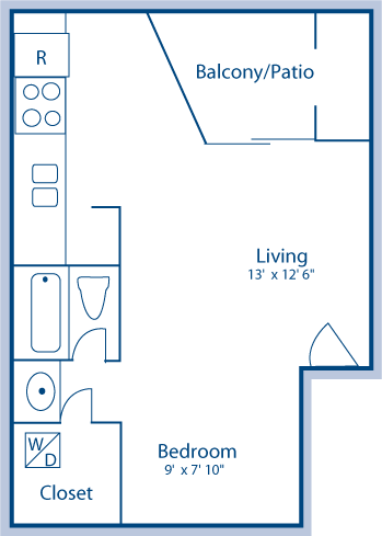 Floor plan for studio, 1 bath, 451 sqft
