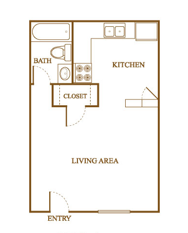 Floor plan for 1 bed, 1 bath, 400 sqft