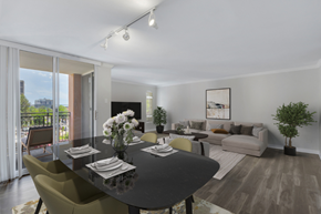 Denver apartment for rent - A modern dining room with a black table and chairs.