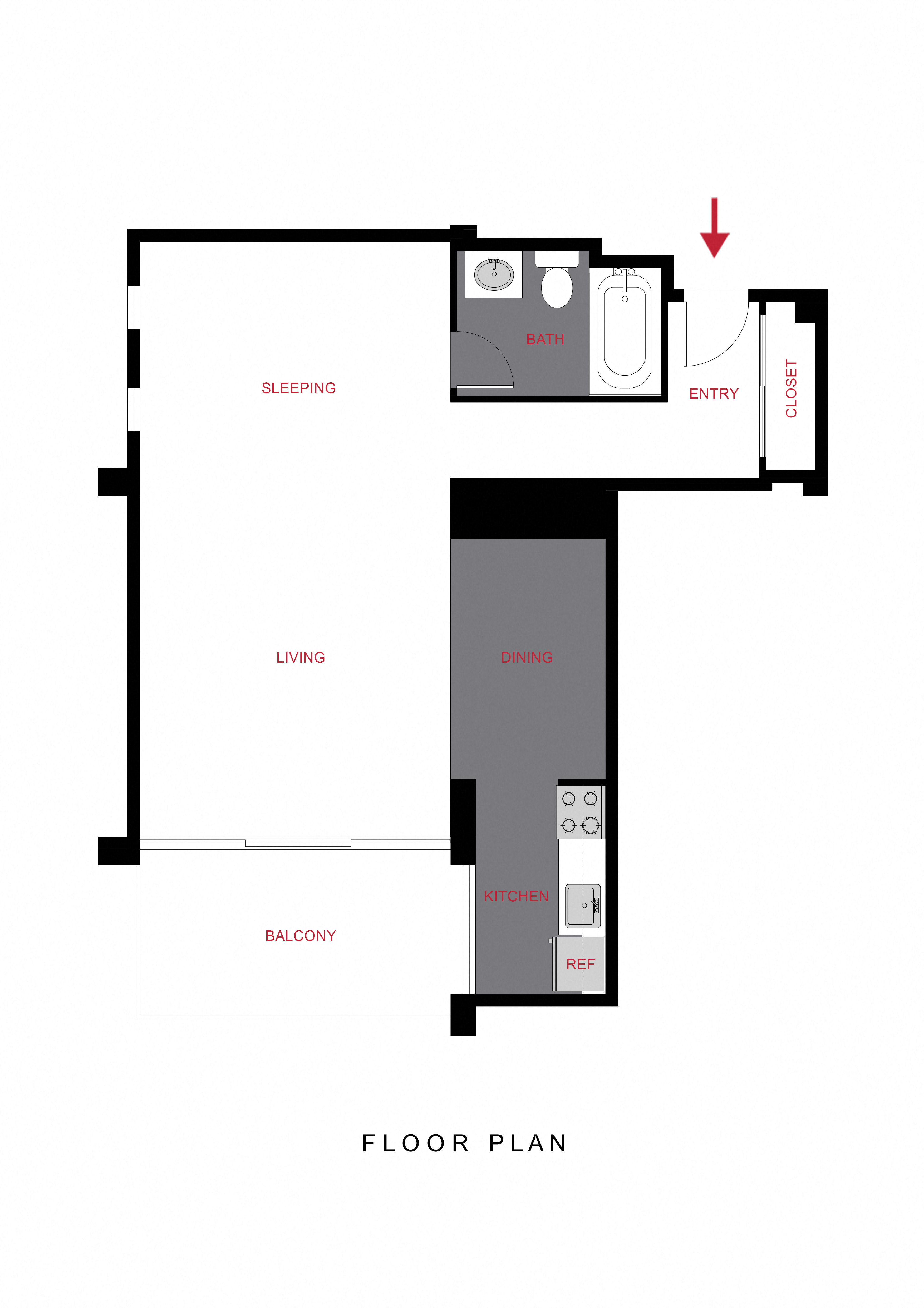 Floor plan for studio, 1 bath, 522 sqft