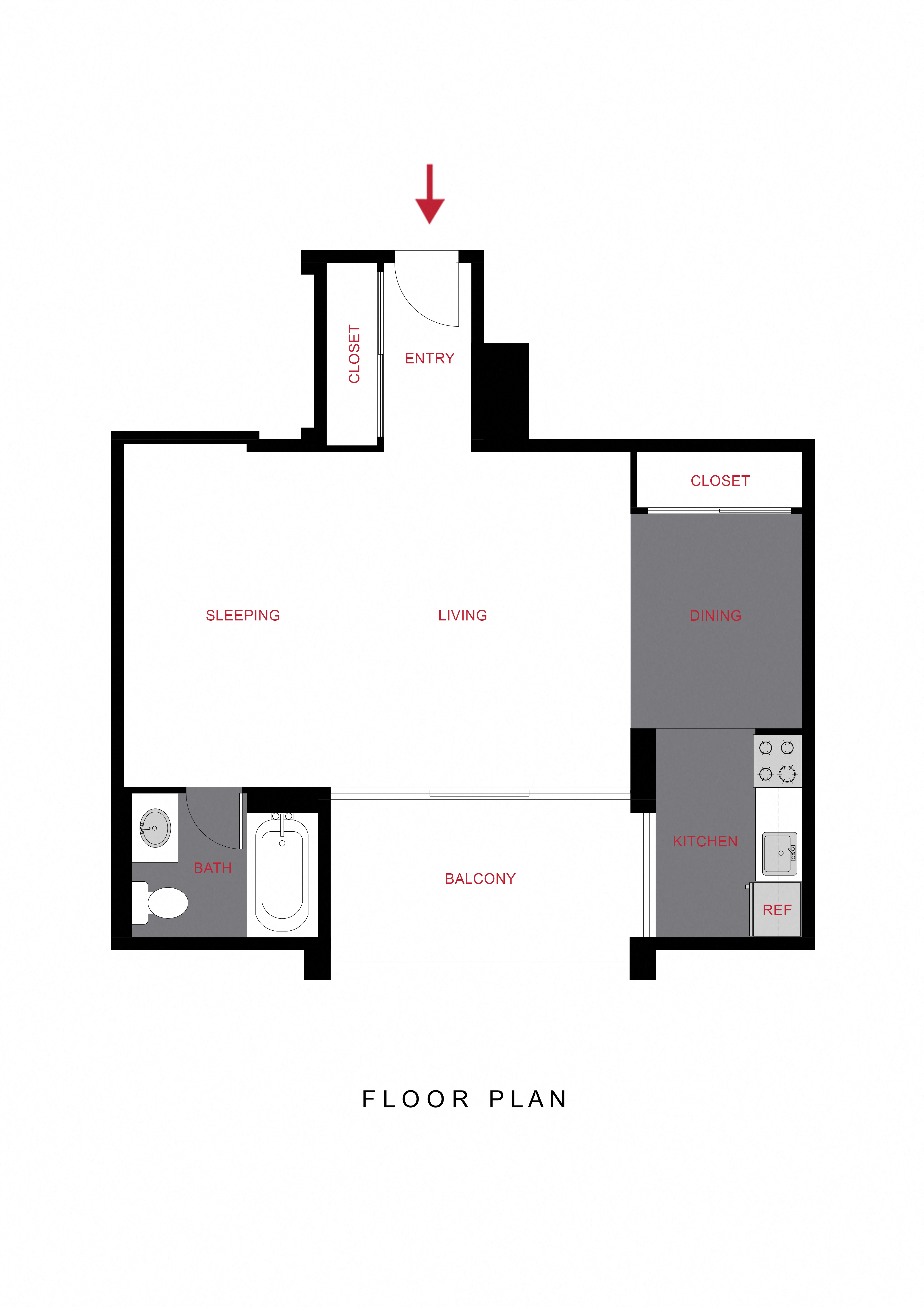 Floor plan for studio, 1 bath, 564 sqft