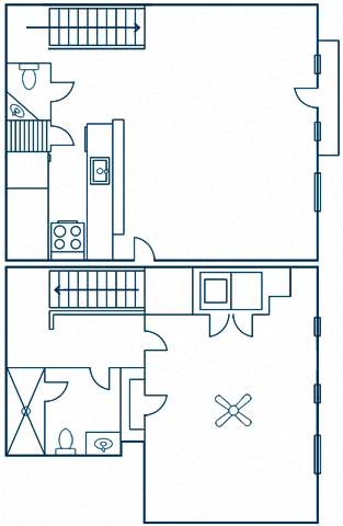 Floor plan for 1 bed, 1 bath, 1000 sqft