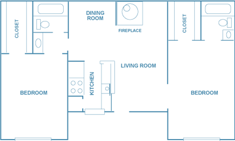 Floor plan for 2 beds, 2 baths, 1050 sqft