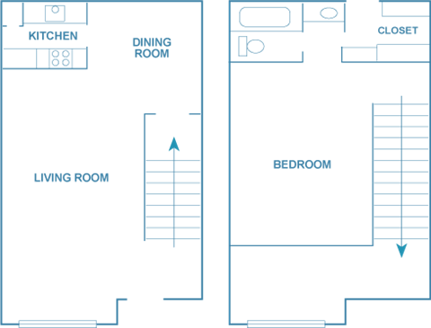 Floor plan for 1 bed, 1 bath, 800 sqft