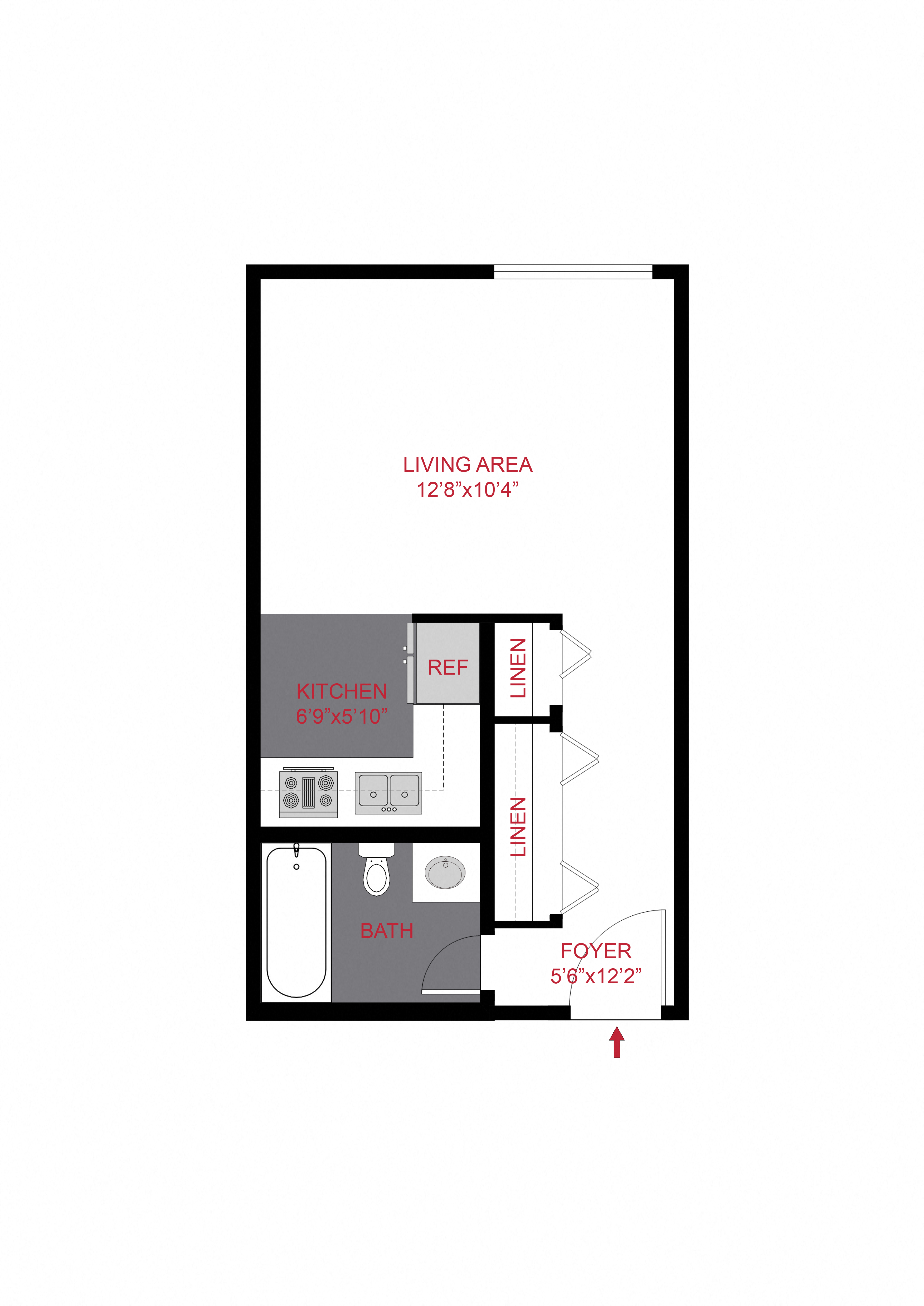 Floor plan for studio, 1 bath, 285 sqft