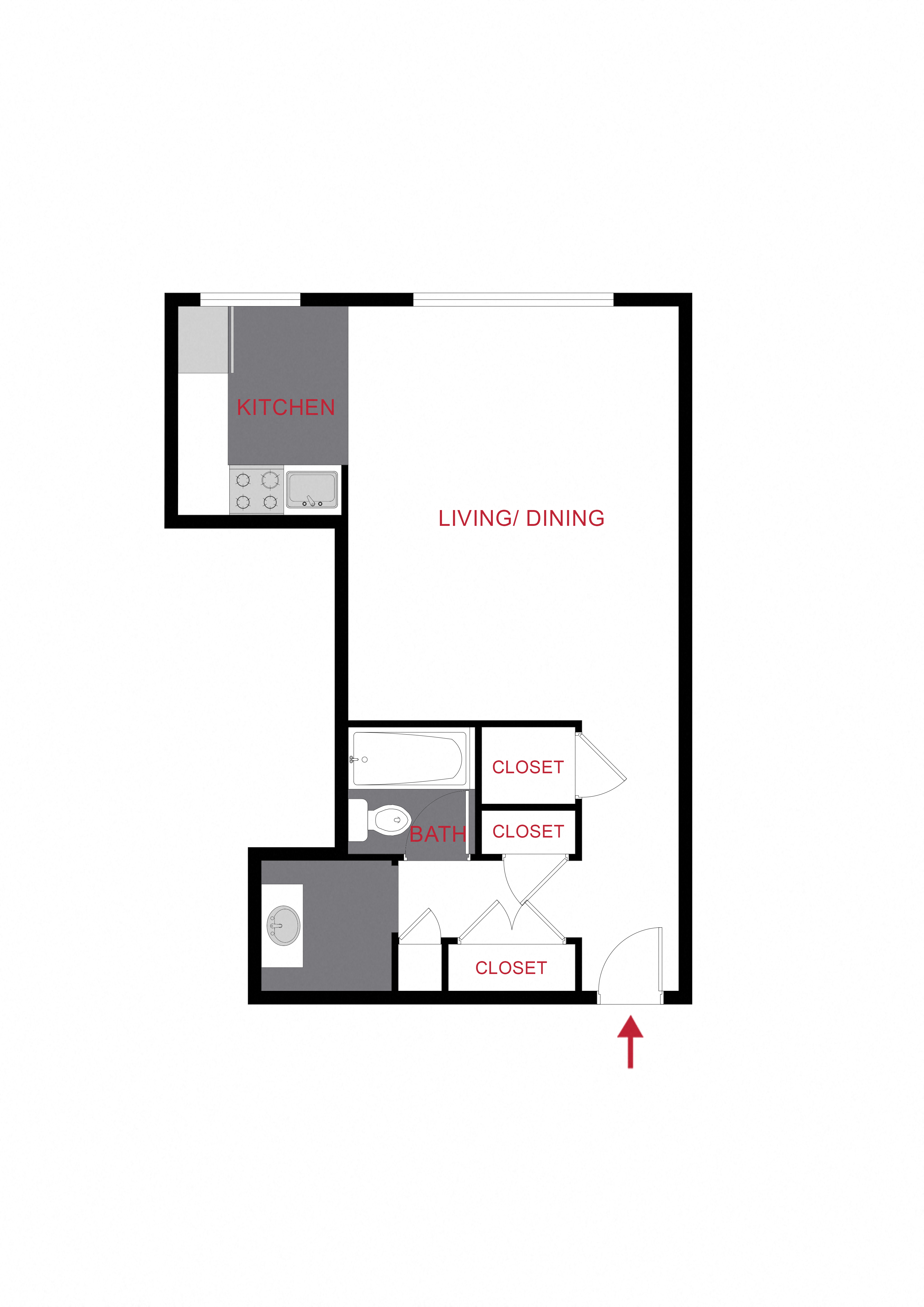 Floor plan for studio, 1 bath, 415 sqft