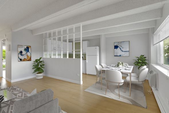 Denver apartment for rent - Living room and kitchen with dining space