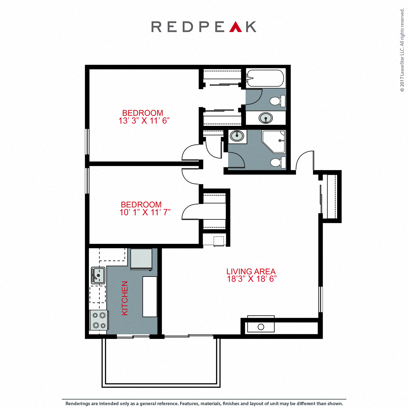 Floor plan for 2 beds, 2 baths, 1008 sqft