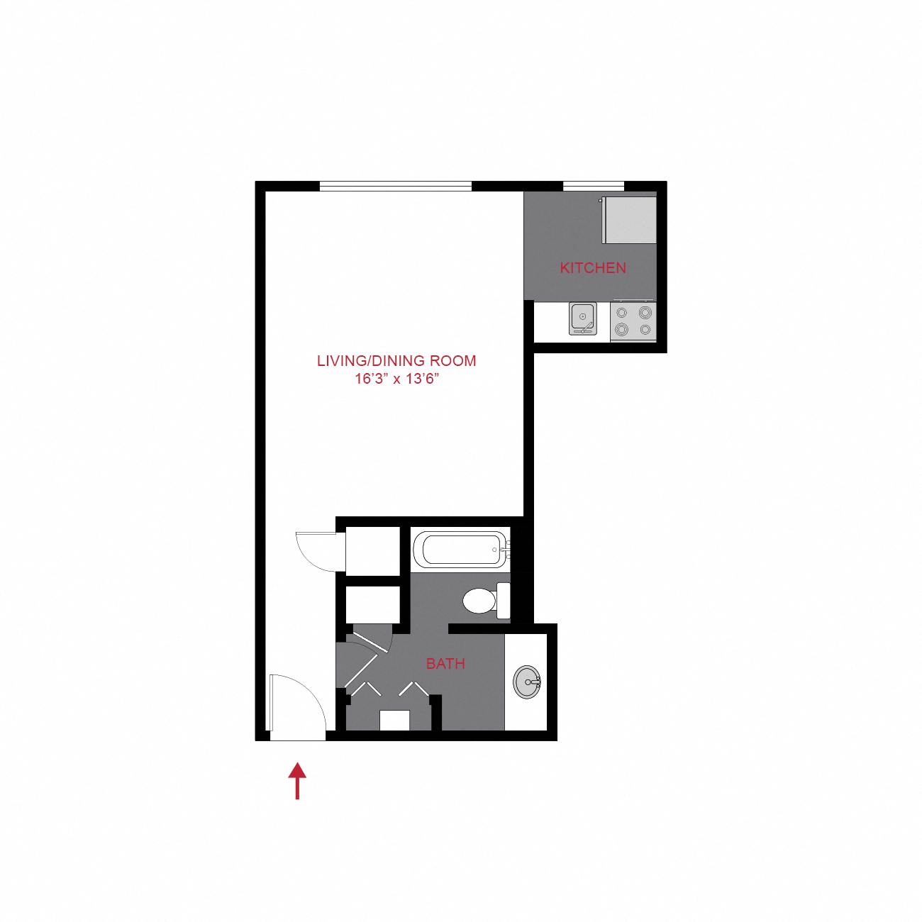Floor plan for studio, 1 bath, 450 sqft