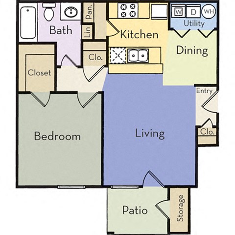 Floor plan for 1 bed, 1 bath, 650 sqft
