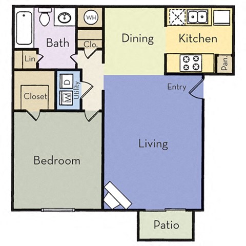 Floor plan for 1 bed, 1 bath, 710 sqft