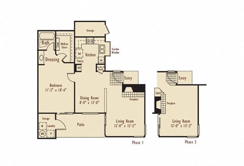 Floor plan for 1 bed, 1 bath, 795 sqft