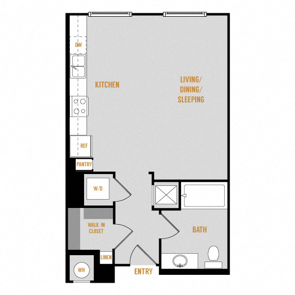 Floor plan for studio, 1 bath, 564 sqft