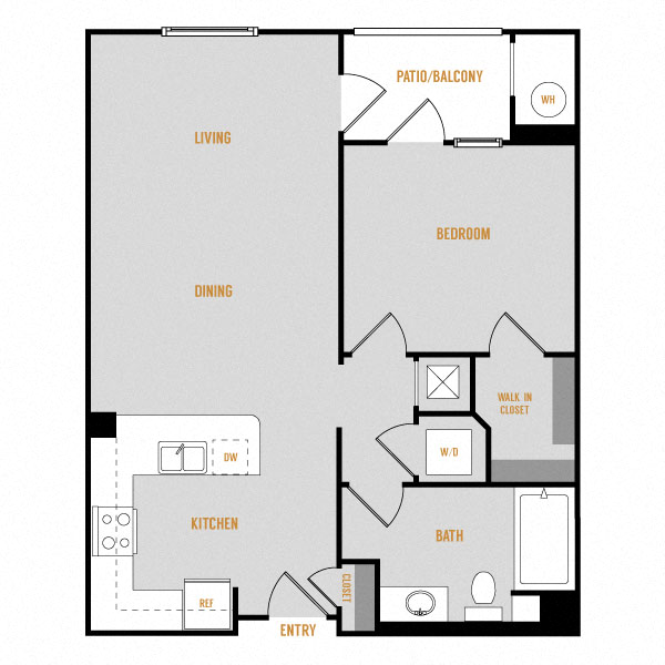 Floor plan for 1 bed, 1 bath, 756 sqft
