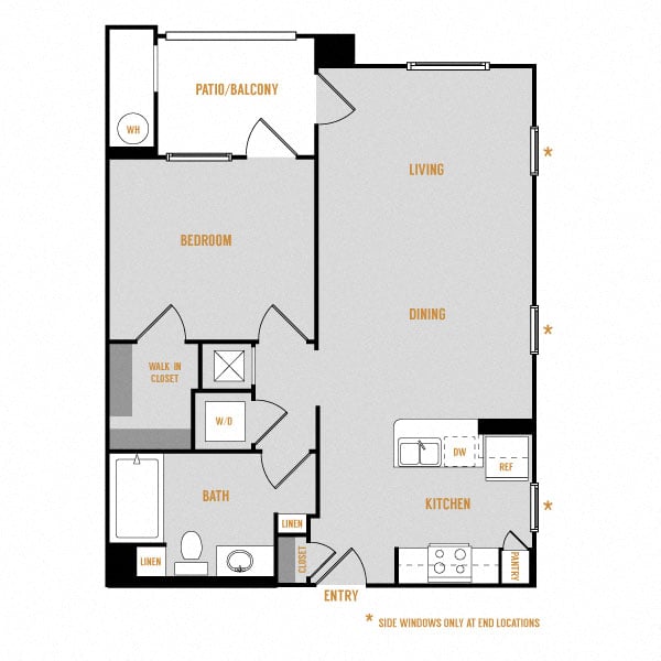 Floor plan for 1 bed, 1 bath, 795 sqft