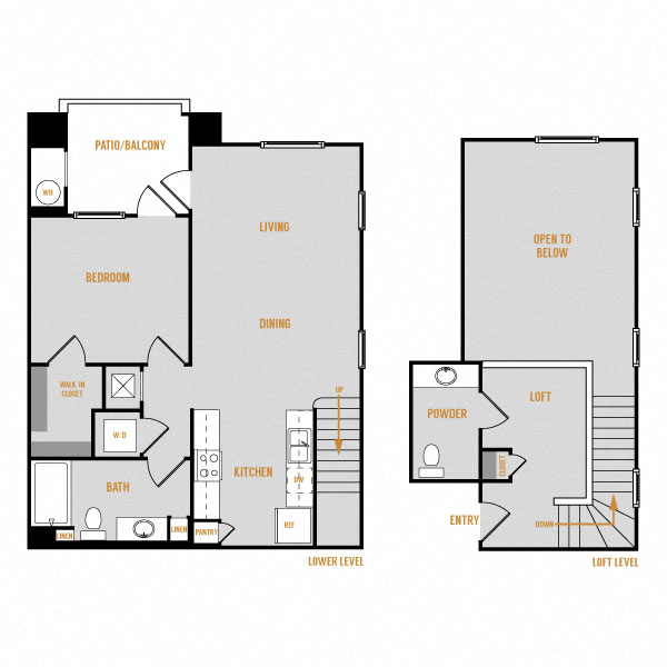 Floor plan for 1 bed, 1 bath, 938 sqft