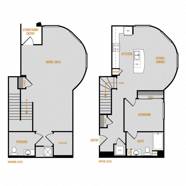 Floor plan for 1 bed, 2 baths, 1410 sqft