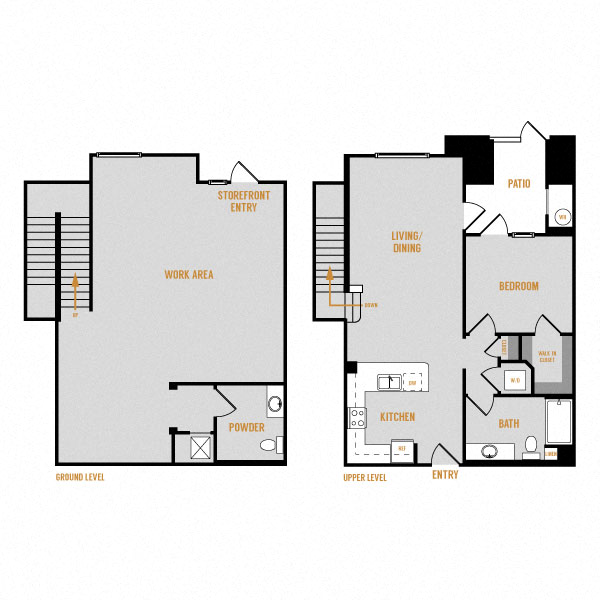 Floor plan for 1 bed, 2 baths, 1723 sqft