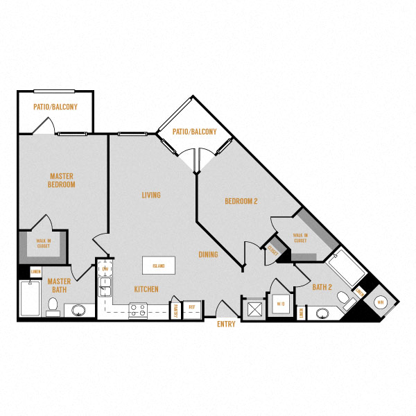 Floor plan for 2 beds, 2 baths, 1063 sqft