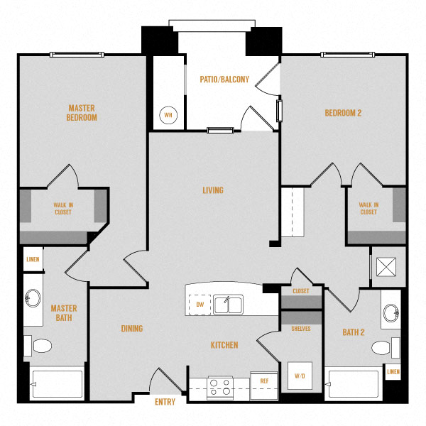 Floor plan for 2 beds, 2 baths, 1155 sqft
