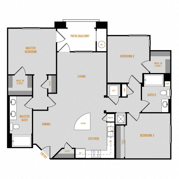 Floor plan for 3 beds, 2 baths, 1361 sqft