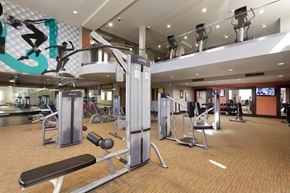 Woodland Hills apartment for rent - a gym with weights and other exercise equipment in a hall