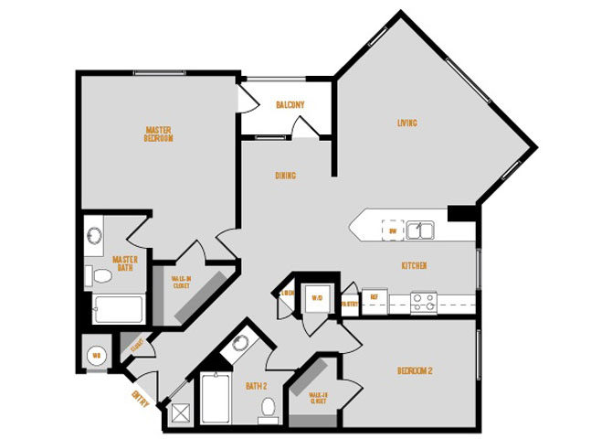 Floor plan for 2 beds, 2 baths, 1316 sqft