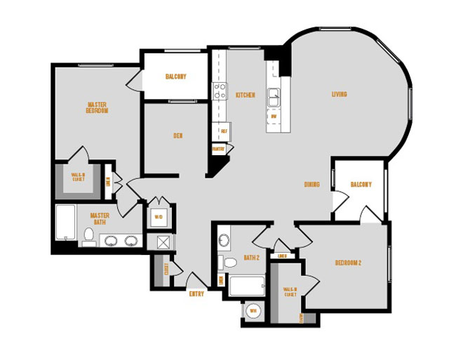 Floor plan for 2 beds, 2 baths, 1510 sqft