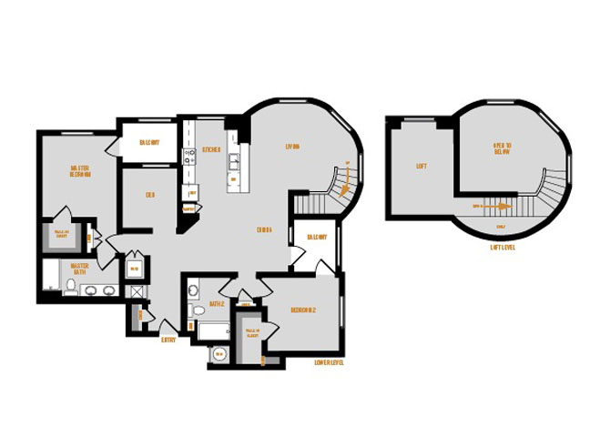 Floor plan for 2 beds, 2 baths, 1659 sqft