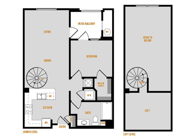Floor plan for 1 bed, 1 bath, 929 sqft