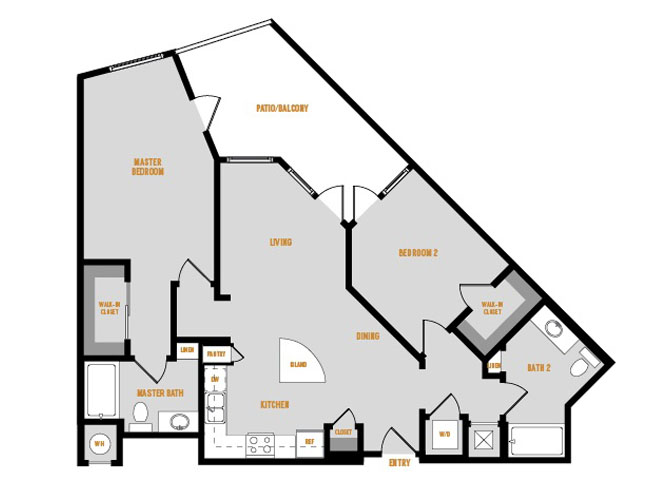Floor plan for 2 beds, 2 baths, 1098 sqft