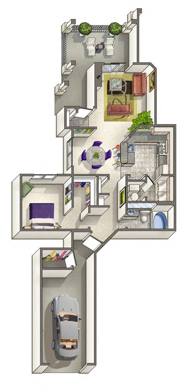 Floor plan for 1 bed, 1 bath, 828 sqft