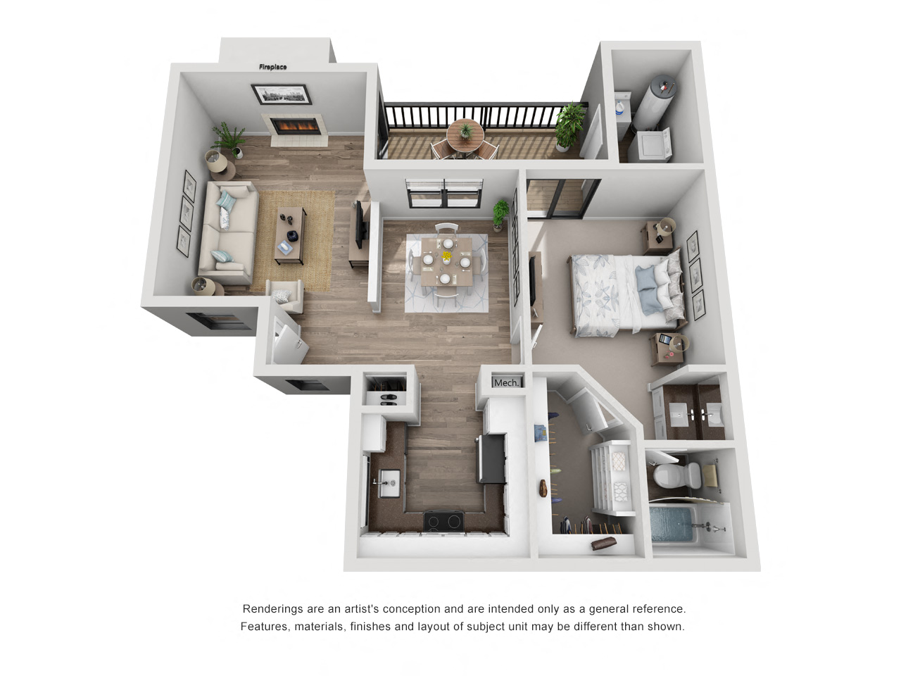 Floor plan for 1 bed, 1 bath, 800 sqft