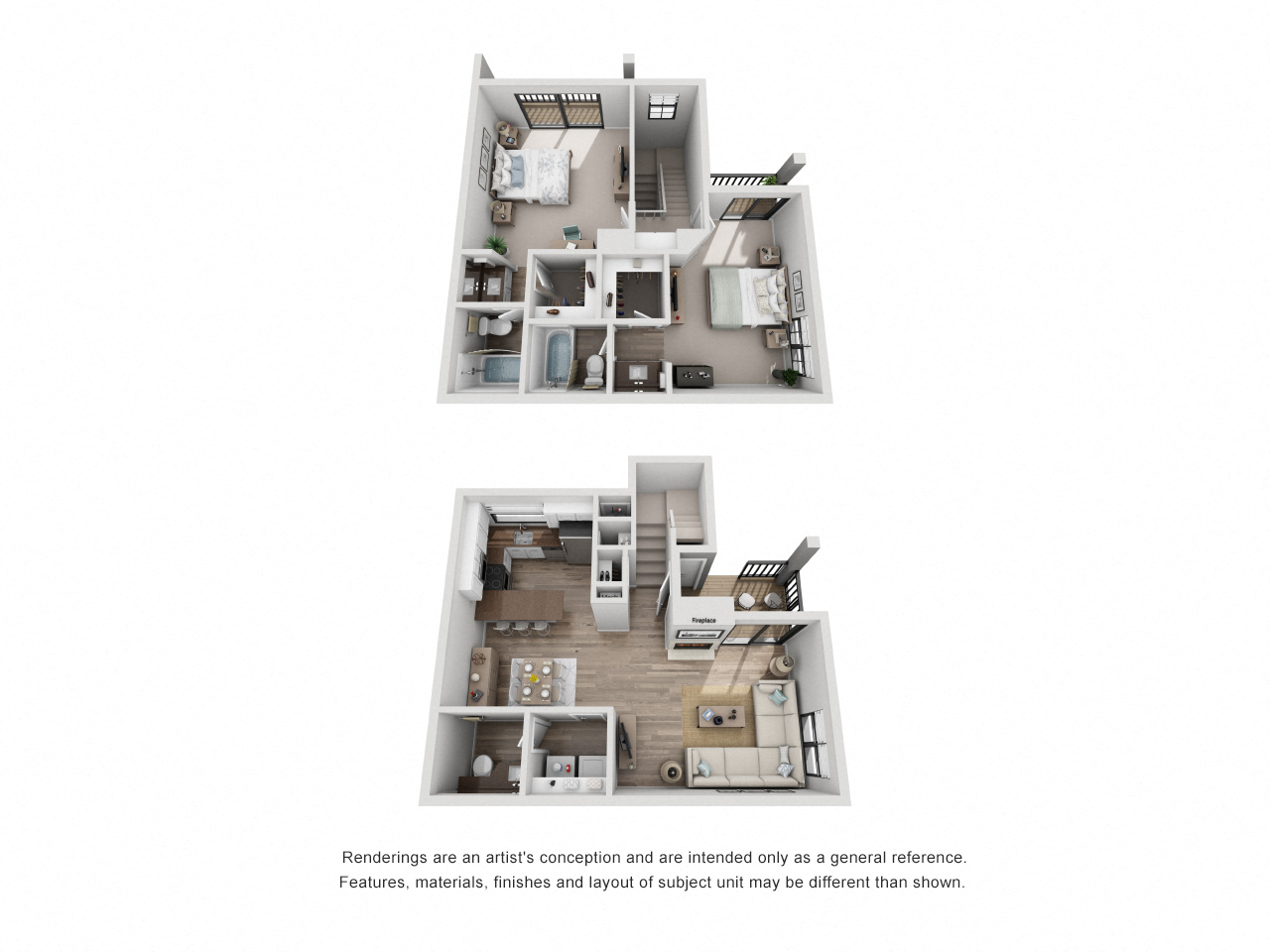 Floor plan for 2 beds, 2.5 baths, 1180 sqft