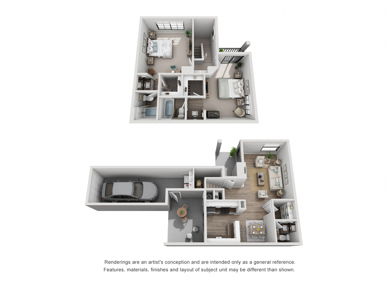 Floor plan for 2 beds, 2.5 baths, 1200 sqft