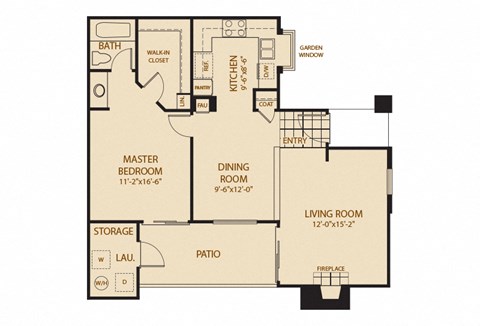 Floor plan for 1 bed, 1 bath, 780 sqft