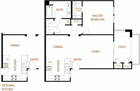 Floor plan for 1 bed, 1 bath, 781 sqft