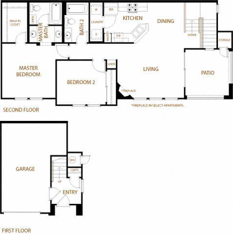 Floor plan for 2 beds, 2 baths, 1108 sqft