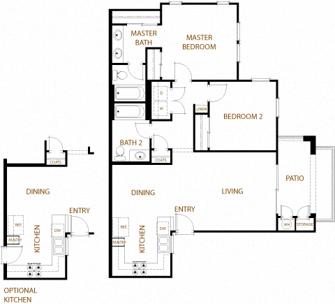 Floor plan for 2 beds, 2 baths, 983 sqft