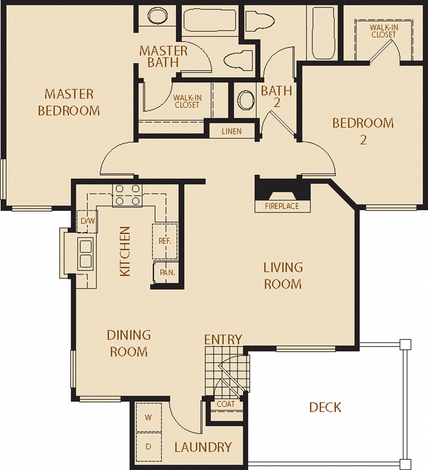 Floor plan for 2 beds, 2 baths, 1115 sqft