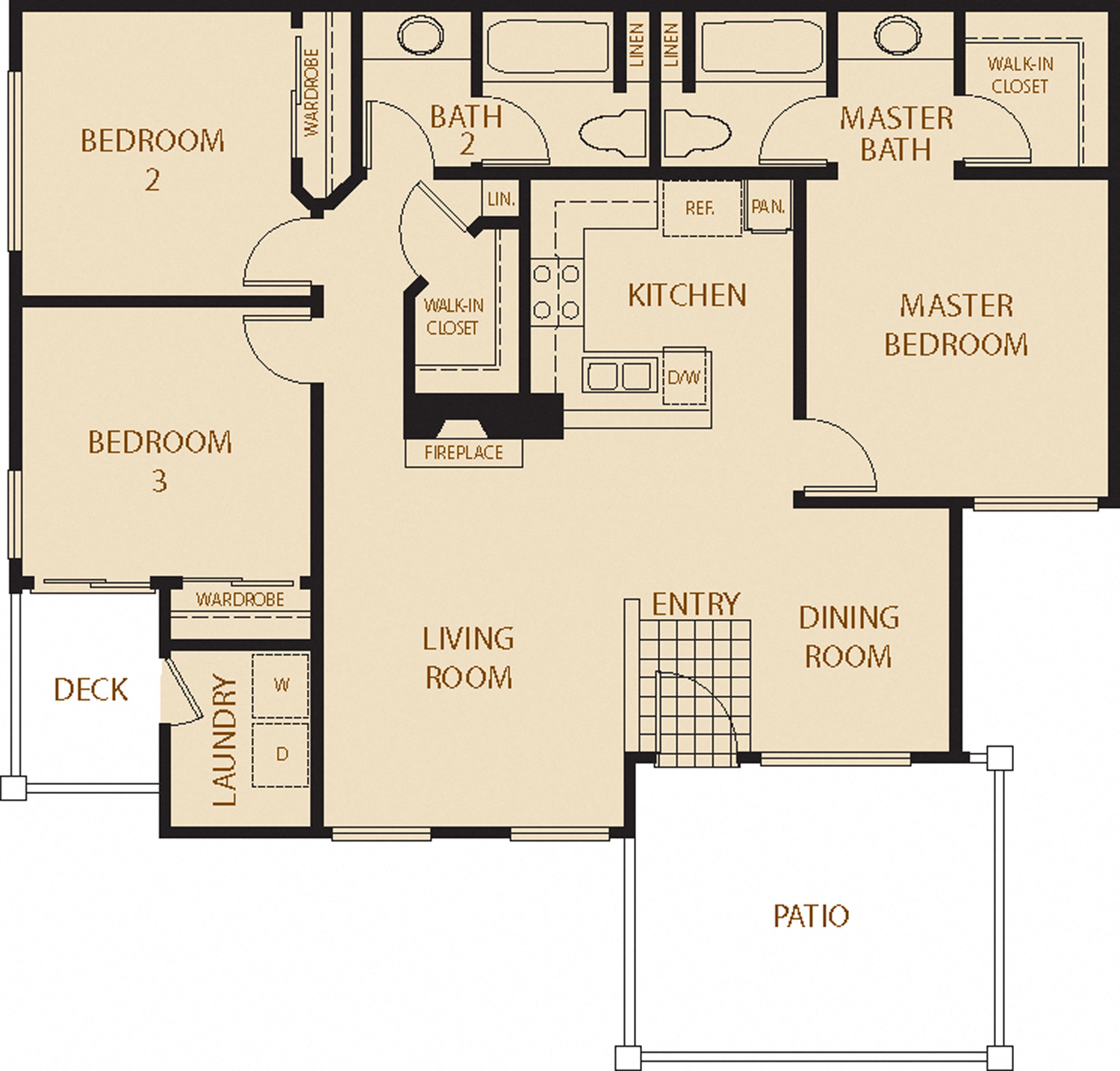 Floor plan for 3 beds, 2 baths, 1237 sqft
