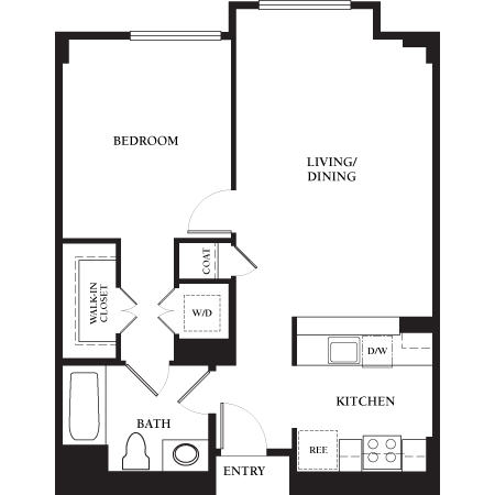 Floor plan for 1 bed, 1 bath, 751 sqft