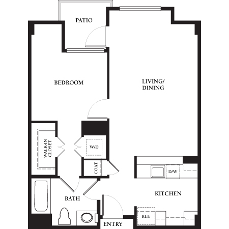 Floor plan for 1 bed, 1 bath, 751 sqft