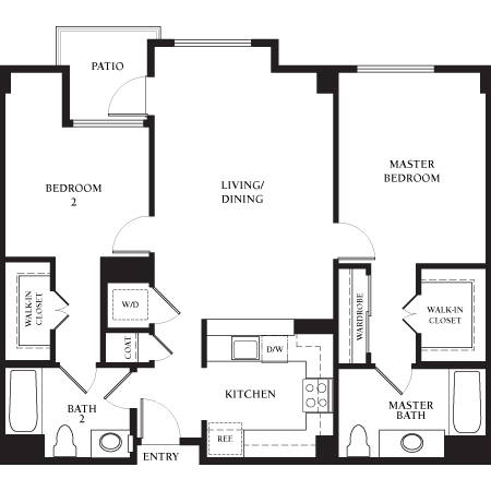 Floor plan for 2 beds, 2 baths, 1113 sqft