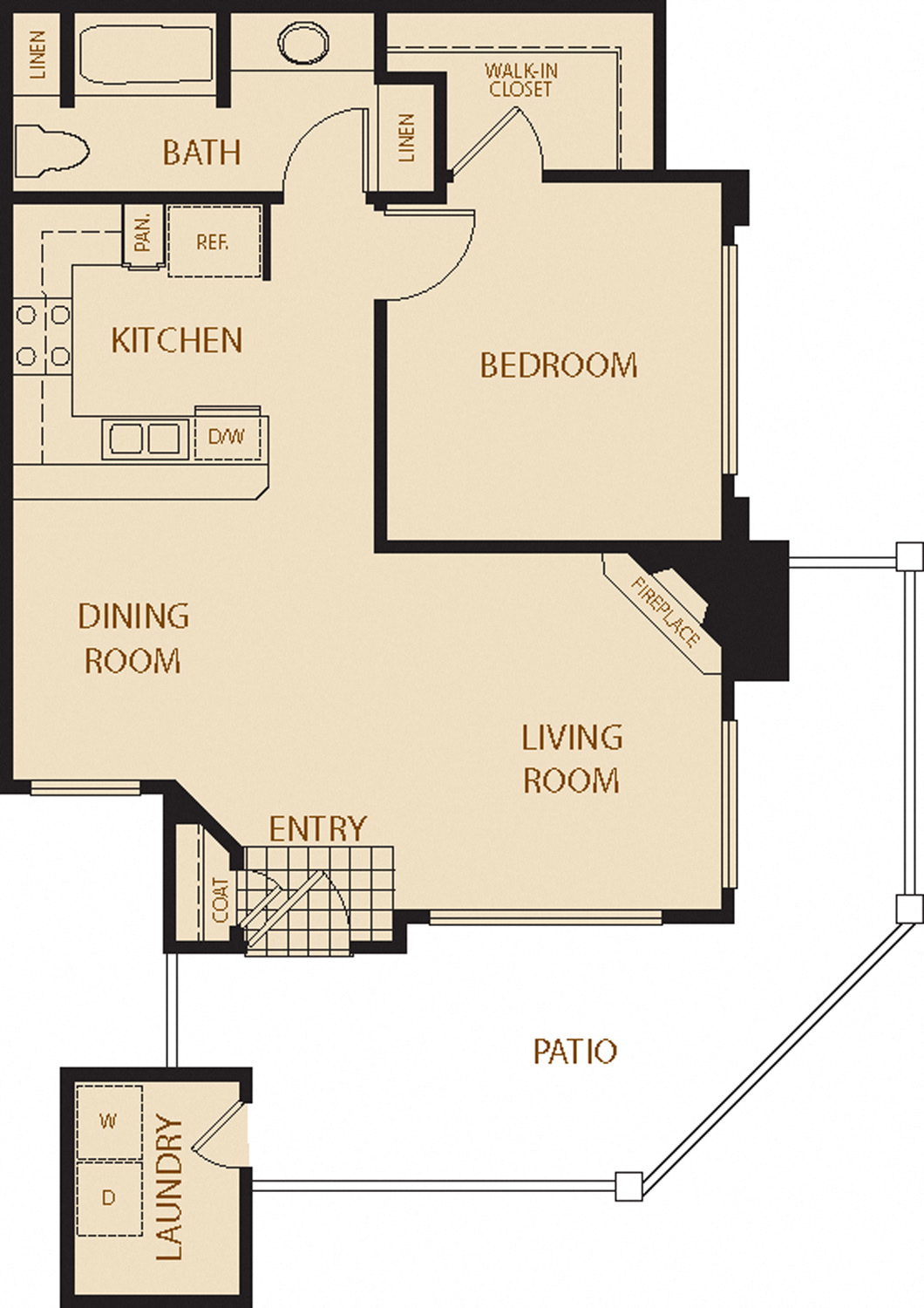 Floor plan for 1 bed, 1 bath, 772 sqft
