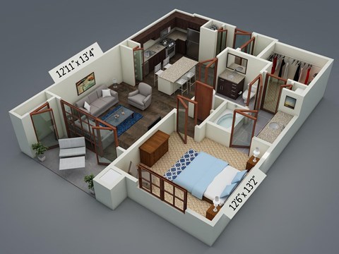 Floor plan for 1 bed, 1 bath, 793 sqft