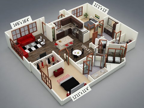 Floor plan for 2 beds, 2 baths, 1218 sqft