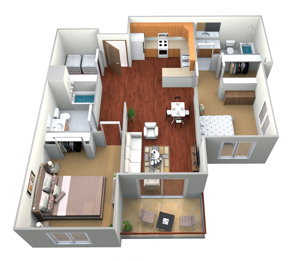 Floor plan for 2 beds, 2 baths, 1114 sqft