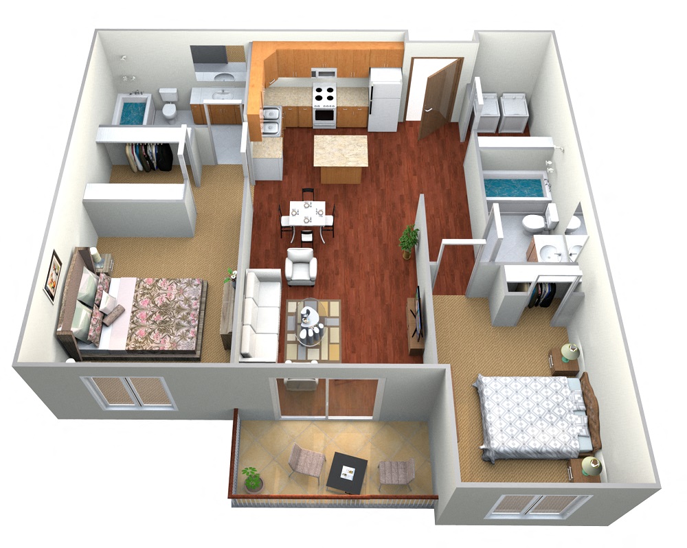 Floor plan for 2 beds, 2 baths, 1120 sqft